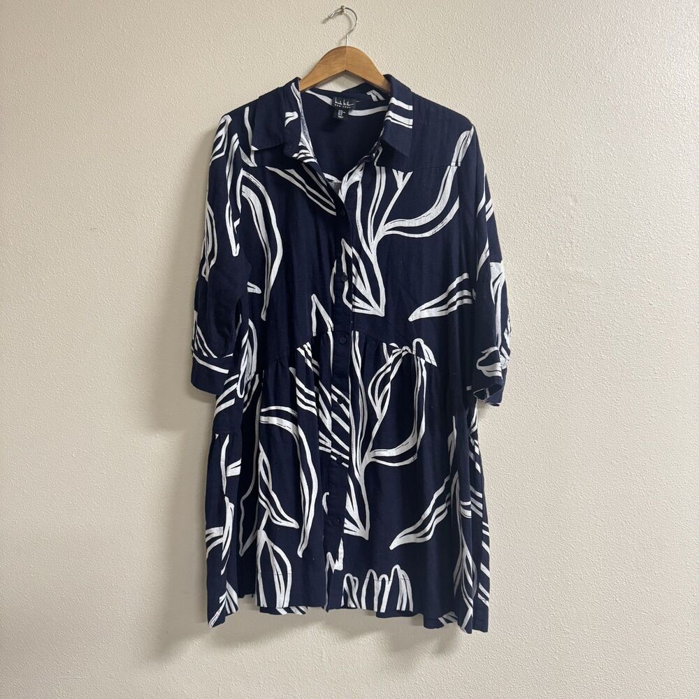 Nicole Miller Women's Navy Botanical Print Shirtdress size XL